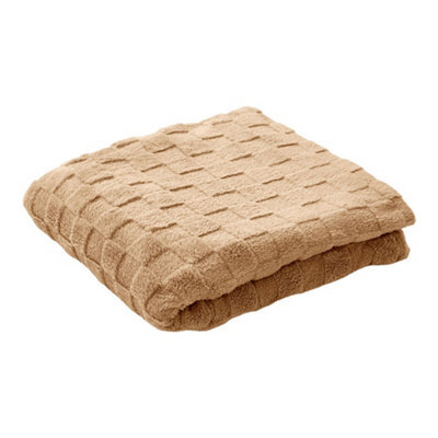 Thehotsale Warm Fluffy Comfortable Coral Fleece Waffle Checkered Reversible Throw Blanket Light Brown 100Cm W X 150Cm D - image 1