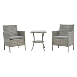 Living And Home 3-Piece Pe Rattan Garden Furniture Bistro Set, 2 Seat Rattan Garden Table & Chair, Grey - thumbnail 5