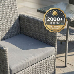 Living And Home 3-Piece Pe Rattan Garden Furniture Bistro Set, 2 Seat Rattan Garden Table & Chair, Grey - thumbnail 3