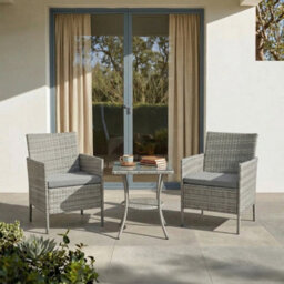 Living And Home 3-Piece Pe Rattan Garden Furniture Bistro Set, 2 Seat Rattan Garden Table & Chair, Grey - thumbnail 2