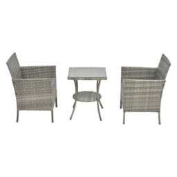 Living And Home 3-Piece Pe Rattan Garden Furniture Bistro Set, 2 Seat Rattan Garden Table & Chair, Grey - thumbnail 7