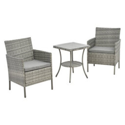 Living And Home 3-Piece Pe Rattan Garden Furniture Bistro Set, 2 Seat Rattan Garden Table & Chair, Grey - thumbnail 6