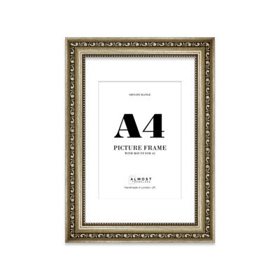 A4 Champaign Ornate Picture Frame (29.7 X 21Cm) With Mount For A5 Poster, Photo, Artwork, Gallery Wall Or Print