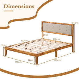 Double Size Wooden Bed Frame With Tufted Headboard Beige - thumbnail 2