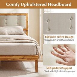 Double Size Wooden Bed Frame With Tufted Headboard Beige - thumbnail 4