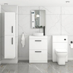 Royal Bathrooms Turin 800mm Freestanding Bathroom Vanity Unit With Sink 2 Drawer Gloss White & Art Countertop Basin - thumbnail 3