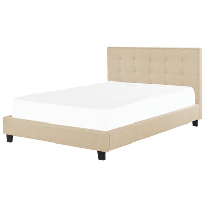 Beliani Bed Fabric La Rochelle 180 X 200 Cm (Eu Super King) Beige - image 1