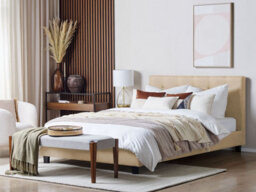 Beliani Bed Fabric La Rochelle 180 X 200 Cm (Eu Super King) Beige - thumbnail 2