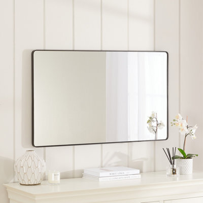 The Furniture Market Chic Medium Rectangle Black Framed Metal Wall Mirror 100Cm X 60Cm - image 1