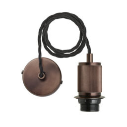 Industville Rift Slatted Wooden Drum Pendant Light - Dark, Dark Wood, Bronze Pendant Holder - thumbnail 4