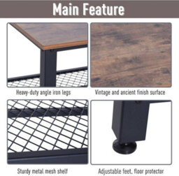 Xample Coffee Table Tea Table With Metal Frame, Wood Coffee Table With Open Storage Shelf, Vintage Accent Furniture Table For Living Room - thumbnail 8