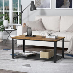 Xample Coffee Table Tea Table With Metal Frame, Wood Coffee Table With Open Storage Shelf, Vintage Accent Furniture Table For Living Room - thumbnail 2