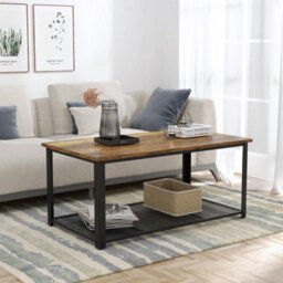Xample Coffee Table Tea Table With Metal Frame, Wood Coffee Table With Open Storage Shelf, Vintage Accent Furniture Table For Living Room - thumbnail 1