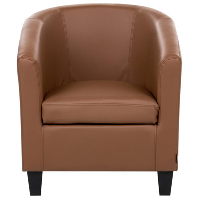 Wyld And Coco Retro Brown Faux Leather Tub Armchair, Low Back, Compact Club Chair - image 1