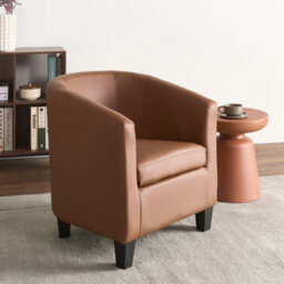 Wyld And Coco Retro Brown Faux Leather Tub Armchair, Low Back, Compact Club Chair - thumbnail 2