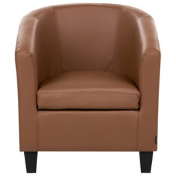 Wyld And Coco Retro Brown Faux Leather Tub Armchair, Low Back, Compact Club Chair - thumbnail 1