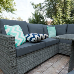 9 Seat Outdoor Rattan Corner Dining Set With L-Shaped Sofa, Ottomans And Table - 80mm Thick Cushions Included - thumbnail 2