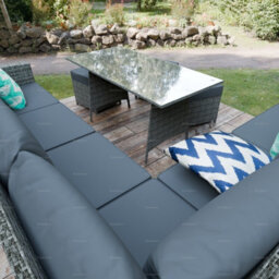 9 Seat Outdoor Rattan Corner Dining Set With L-Shaped Sofa, Ottomans And Table - 80mm Thick Cushions Included - thumbnail 3