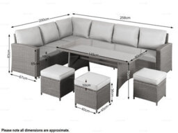 9 Seat Outdoor Rattan Corner Dining Set With L-Shaped Sofa, Ottomans And Table - 80mm Thick Cushions Included - thumbnail 4