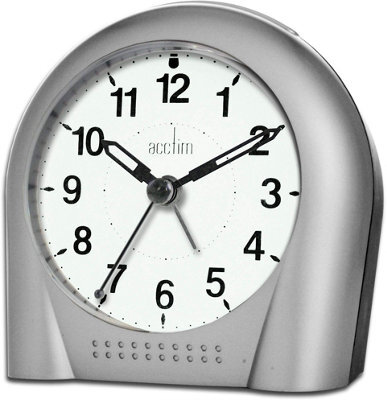 Acctim Sweeper Analogue Alarm Clock Non Ticking Sweep Smartlite Quartz Silver