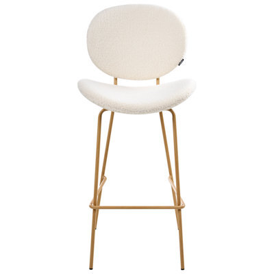 Wyld And Coco White Boucle Bar Chairs Set Of 2 With Wood-Look Powder-Coated Iron Legs - Compact 52 X 54 X 111 Cm - image 1