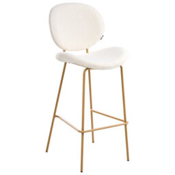 Wyld And Coco White Boucle Bar Chairs Set Of 2 With Wood-Look Powder-Coated Iron Legs - Compact 52 X 54 X 111 Cm - thumbnail 6