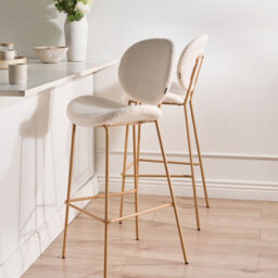 Wyld And Coco White Boucle Bar Chairs Set Of 2 With Wood-Look Powder-Coated Iron Legs - Compact 52 X 54 X 111 Cm - thumbnail 2