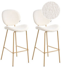 Wyld And Coco White Boucle Bar Chairs Set Of 2 With Wood-Look Powder-Coated Iron Legs - Compact 52 X 54 X 111 Cm - thumbnail 3