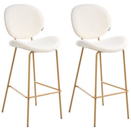 Wyld And Coco White Boucle Bar Chairs Set Of 2 With Wood-Look Powder-Coated Iron Legs - Compact 52 X 54 X 111 Cm - thumbnail 4