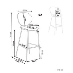 Wyld And Coco White Boucle Bar Chairs Set Of 2 With Wood-Look Powder-Coated Iron Legs - Compact 52 X 54 X 111 Cm - thumbnail 5