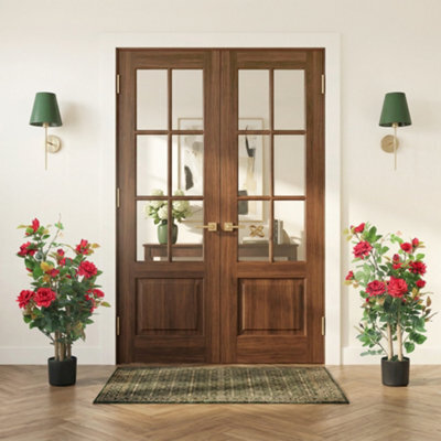 Homcom Artificial Rose Tree Set Of 2 With 344 Silk Leaves & 17 Flowers, Red - image 1