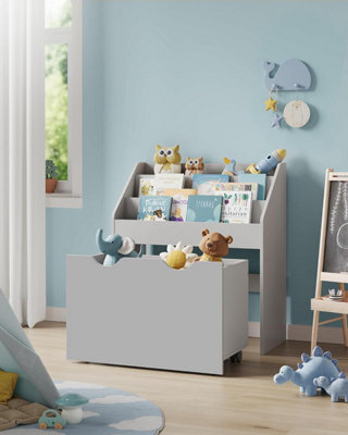 Songmics Kids's Bookshelf, Toy Shelf, Children's Shelf, With 3 Compartments, Storage Box On Wheels, Multifunctional, Dove Grey - image 1