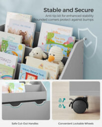 Songmics Kids's Bookshelf, Toy Shelf, Children's Shelf, With 3 Compartments, Storage Box On Wheels, Multifunctional, Dove Grey - thumbnail 6