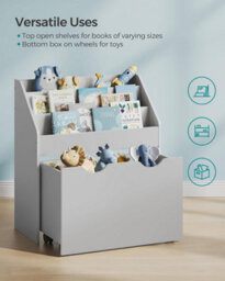 Songmics Kids's Bookshelf, Toy Shelf, Children's Shelf, With 3 Compartments, Storage Box On Wheels, Multifunctional, Dove Grey - thumbnail 5