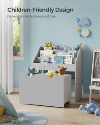 Songmics Kids's Bookshelf, Toy Shelf, Children's Shelf, With 3 Compartments, Storage Box On Wheels, Multifunctional, Dove Grey - thumbnail 4