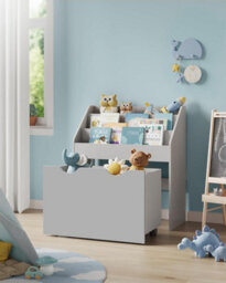 Kids's Bookshelf, Toy Shelf, Children's Shelf, With 3 Compartments, Storage Box On Wheels, Multifunctional, Dove Grey