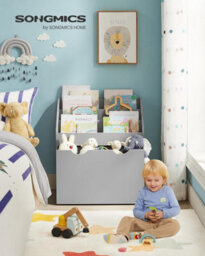Songmics Kids's Bookshelf, Toy Shelf, Children's Shelf, With 3 Compartments, Storage Box On Wheels, Multifunctional, Dove Grey - thumbnail 3