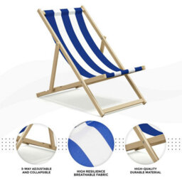 Wooden Folding Deck Chair Garden Beach Lounger - thumbnail 4