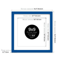"9X9"" Blue Picture Frame - 9X9"" Square Frame With 8X8"" Mount For 9X9""/8X8"" Pictures Art Deco Style Room Decor, 1 Pack" - thumbnail 2