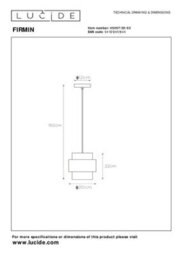 Lucide Firmin Classic Pendant Light 20Cm - 1Xe27 - Matt Gold, Brass - thumbnail 9
