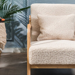 Nordlys Solid Wood White Bouclé Lounge Chair Countryside Style Living Room - thumbnail 5