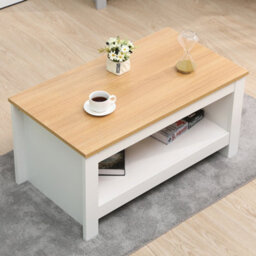 Furniturehmd Rectangular Simple Coffee Table Wooden Side Table Tea Table With Lower Storage Shelf For Living Room,office - thumbnail 2