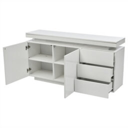 Abrihome Sideboard With Led Lights, High Gloss Sideboard With 2 Doors & 3 Drawers, Side Cabinet Standing Cabinet Chest Of Drawers, White - thumbnail 7