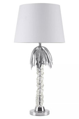 Orsina Contemporary Chrome Table Lamp With Palm Tree Base, Luxe Metal Table Lamp With White Fabric Shade - image 1
