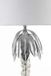 Orsina Contemporary Chrome Table Lamp With Palm Tree Base, Luxe Metal Table Lamp With White Fabric Shade - thumbnail 3