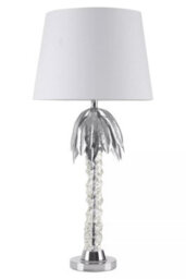 Orsina Contemporary Chrome Table Lamp With Palm Tree Base, Luxe Metal Table Lamp With White Fabric Shade