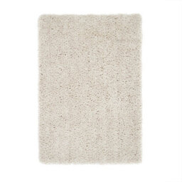 Cream Plain Shaggy Rug, Anti-Shed Modern Rug, Handmade Cream Rug For Bedroom, Living Room, & Dining Room-110Cm X 160Cm - thumbnail 1