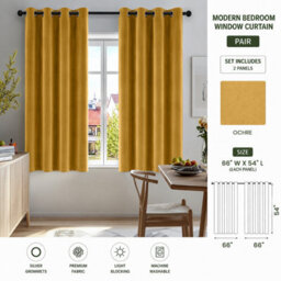 Aspire Homeware Ochre Blackout Velvet Curtain Thermal Insulated Eyelet Window Curtain Pair (W)168Cm X (D)137Cm - thumbnail 9