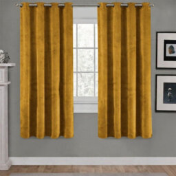 Aspire Homeware Ochre Blackout Velvet Curtain Thermal Insulated Eyelet Window Curtain Pair (W)168Cm X (D)137Cm