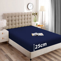 Ameha Plain Microfiber Fitted Sheet 25Cm Deep Pocket- Hypoallergenic Easy Care Navy Fitted Sheets Uk Double Bedsheet (137X191Cm) - thumbnail 4